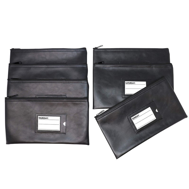 Nadex 7 Days Bank Deposit Cash and Coin Pouches with Zipper Closure, Each Money Bag with Blank Card and Card for Each Day of the Week, Black - Image 3